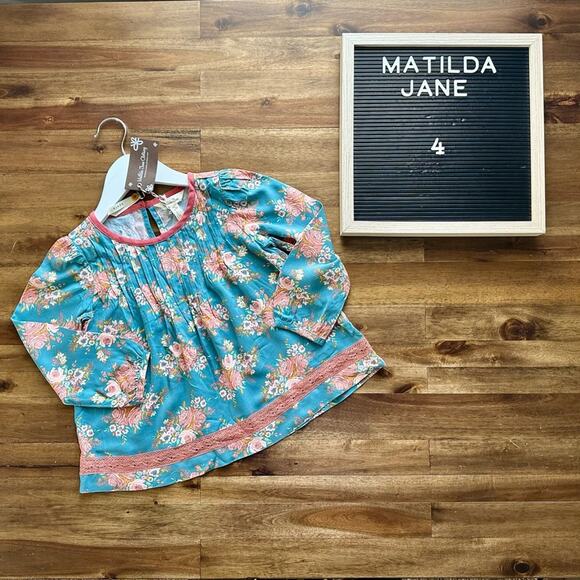 NWT Matilda Jane Just Imagine Afina Blue Pink Floral Rayon Top Long Sleeves 4 - Picture 1 of 7